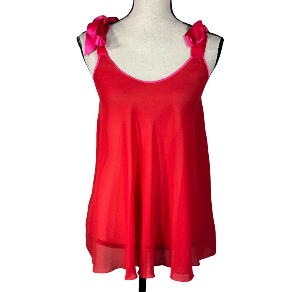 Victoria’s Secret Small Lingerie Nightie Top Sheer Tie Shoulder Straps Red Pink